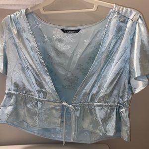 light blue tie front shein shirt
